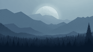 Mond, der hinter nebligen Bergen über einem dunklen Kiefernwald in der Nacht aufgeht. — Moon Landscape Wallpaper