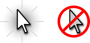 White arrow cursor on target next to red no symbol over dark cursor. — Click PNG