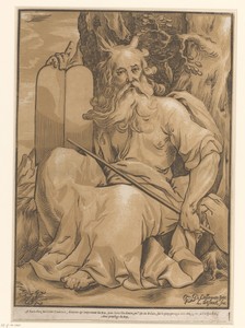 Mozes by Ludwig Büsinck, created 1600 - 1669, in paper; chiaroscuro woodcut. Download this artwork as a high-resolution wallpaper for desktop, tablet, or mobile — Ludwig Büsinck Wallpaper