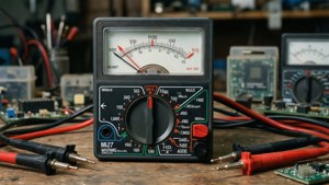Analog multimeter tapet med elektronisk værkstedsstemning