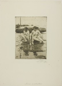 My Models by Anders Zorn, created 1916, in Etching on ivory laid paper. Download this artwork as a high-resolution wallpaper for desktop, tablet, or mobile. — Anders Zorn Wallpaper