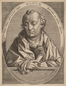 Nahum by Theodoor Galle, created published 1613, in engraving on laid paper. Download this artwork as a high-resolution wallpaper for desktop, tablet, or mobile — Theodoor Galle Wallpaper