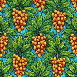 Pola mulus dari buah dan daun nance dengan warna cerah.