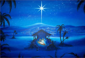 Escena de nacimiento con estrella sobre pueblo desértico por la noche — Jesús en el Cielo Fondos de pantalla