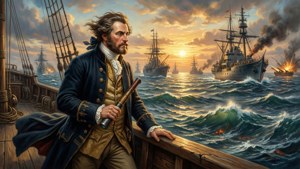 Eugène François de Block observa una batalla naval desde la cubierta de su barco