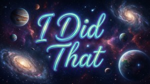 Neon 'I Did That' in space with nebula