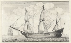 Nederlands fluitschip by Wenceslaus Hollar, created 1647, in paper; etching. Download this artwork as a high-resolution wallpaper for desktop, tablet, or mobile — Wenceslaus Hollar Wallpaper