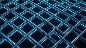 Metallic grid with neon blue glowing edges