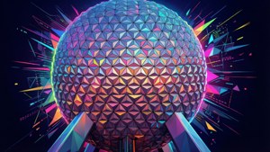 Eine abstrakte neon-geometrische Interpretation des Epcot Ball.