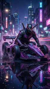 Shadow Assassin Kayn rent door een cyberpunkstad.