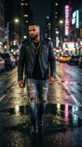 Jason Derulo in einer stimmungsvollen Nachtszene mit Neonreflexionen.