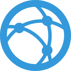 Blue globe icon showing interconnected nodes for global network or digital connection. — Network PNG