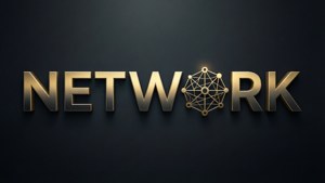 Typografisk tapet med texten 'NETWORK' och en integrerad ikon.