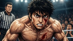 Ippo reser sig efter en knockdown och vägrar att stanna nere.