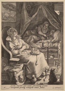 Night by Jan Saenredam, created c.1595-1598, in engraving on laid paper. Download this artwork as a high-resolution wallpaper for desktop, tablet, or mobile. — Jan Saenredam Wallpaper