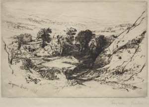 Nine Barrow Down by Francis Seymour Haden, created 1877, in drypoint. Download this artwork as a high-resolution wallpaper for desktop, tablet, or mobile. — Francis Seymour Haden Wallpaper