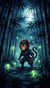 Moody Bloons TD 6 verticale achtergrond van een ninja-aap in het maanlicht met bloons.