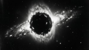 Tunnelmainen mustavalkoinen film noir -tyylinen valokuva neutronitähdestä korkealla kontrastilla