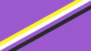 A purple flag with diagonal yellow white and black stripes.