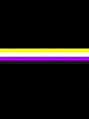 Black background with bold horizontal stripes of yellow white and purple.