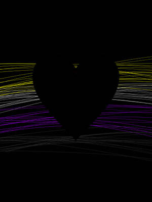 Hot air balloon silhouette with colorful light streaks against black background.