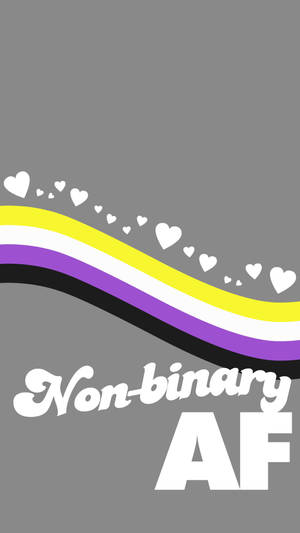 Non-binary AF text with pride flag and hearts on gray background — Lgbt Flag Picture