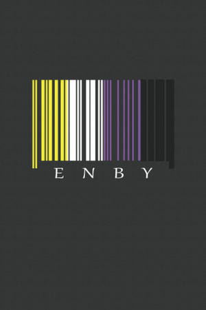 A barcode with yellow white and purple bars spells ENBY below on dark gray background. — Lgbt Flag Picture