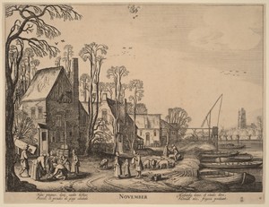 November by Jan van de Velde (II), in etching. Download this artwork as a high-resolution wallpaper for desktop, tablet, or mobile.