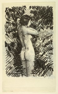 Nude by Childe Hassam, created 1918, in Lithograph on paper. Download this artwork as a high-resolution wallpaper for desktop, tablet, or mobile. — Childe Hassam Wallpaper