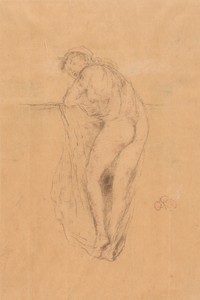 Nude Model, Back View by James McNeill Whistler, created 1891, in Transfer lithograph in gray ink with watercolor on cream Japanese paper, mounted overall to cr — Illustration Wallpaper
