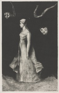 Obsession by Odilon Redon, created 1894, in lithograph on China paper laid down on wove paper. Download this artwork as a high-resolution wallpaper for desktop, — Odilon Redon Wallpaper