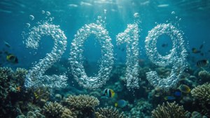 Bobler staver 2019 under vandet med havliv.