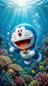 Doraemon menemukan terumbu karang bawah laut yang penuh dengan kehidupan.