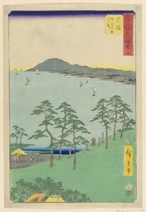 Ocean View by Ando Hiroshige, created 1855, in Woodblock print in colored ink on paper. Download this artwork as a high-resolution wallpaper for desktop, tablet — Art Picture