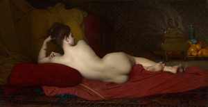 Odalisque by Jules Joseph Lefebvre, created 1874, in Oil on canvas. Download this artwork as a high-resolution wallpaper for desktop, tablet, or mobile. — Jules Joseph Lefebvre Wallpaper