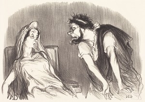 Oedipe by Honoré Daumier, created 1851, in lithograph. Download this artwork as a high-resolution wallpaper for desktop, tablet, or mobile. — Honoré Daumier Wallpaper