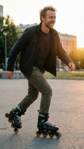 Miro Heiskanen enjoying rollerblading off the ice at sunset.