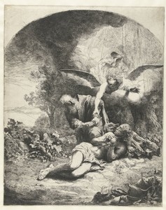Offer van Abraham by Ferdinand Bol, created 1632 - 1680, in paper; etching; drypoint. Download this artwork as a high-resolution wallpaper for desktop, tablet, — Ferdinand Bol Wallpaper