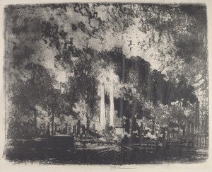 Oil Refining, Whiting, Indiana by Joseph Pennell, created 1915, in lithograph. Download this artwork as a high-resolution wallpaper for desktop, tablet, or mobi — Joseph Pennell Wallpaper