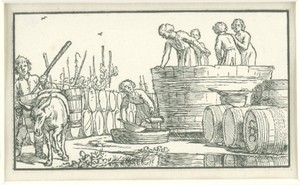 Oktober by Dirck de Bray, created 1635 - 1694, in paper; houtsnede. Download this artwork as a high-resolution wallpaper for desktop, tablet, or mobile. — Dirck de Bray Wallpaper