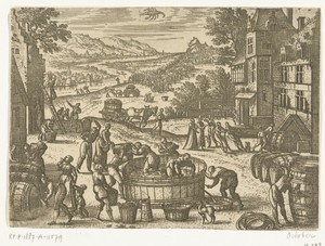 Oktober by Pieter van der Borcht (I), created 1545 - 1608, in paper; etching. Download this artwork as a high-resolution wallpaper for desktop, tablet, or mobil — Vintage Background
