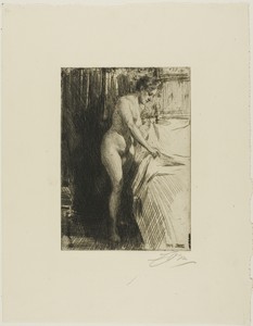 Olandine by Anders Zorn, created 1904, in Etching on ivory laid paper. Download this artwork as a high-resolution wallpaper for desktop, tablet, or mobile. — Illustration Wallpaper