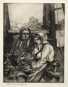 Old Brass by Arthur William Heintzelman, created 1919, in etching. Download this artwork as a high-resolution wallpaper for desktop, tablet, or mobile. — Arthur William Heintzelman Wallpaper