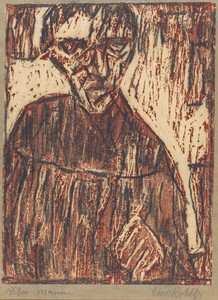 Old Man by Christian Rohlfs, created 1918, in woodcut in brown with graphite. Download this artwork as a high-resolution wallpaper for desktop, tablet, or mobil