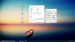Röd och vit båt på vatten med Windows skrivbordsinställningar öppna. — Gamla Windows-bilder Bakgrundsbilder