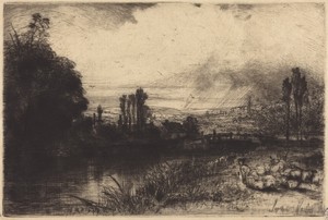 On the Test by Francis Seymour Haden, created in or after 1859, in etching and drypoint. Download this artwork as a high-resolution wallpaper for desktop, table — Francis Seymour Haden Wallpaper