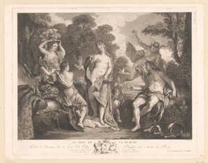Oordeel van Paris by Jean Daullé, created 1763 - 1765, in paper; etching; engraving. Download this artwork as a high-resolution wallpaper for desktop, tablet, o — Jean Daullé Wallpaper