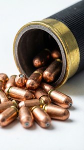 Uma visão macro de uma concha dispensando pellets.