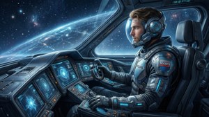 DevSeCops-agent i et romskipcockpit med holografisk grensesnitt.