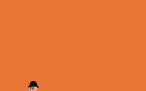 Eine Cartoonfigur mit Bowlerhut lugt aus der unteren Ecke auf orangefarbenem Hintergrund hervor. — Ästhetischer Rosafarbener Desktop Wallpaper